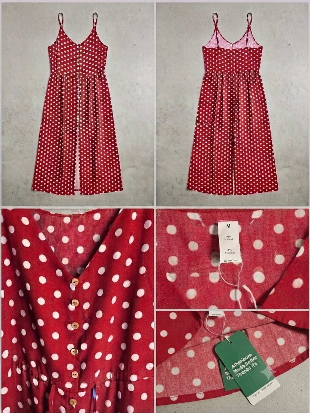 HALARA Red Polka Dot Midi Dress with Button Front